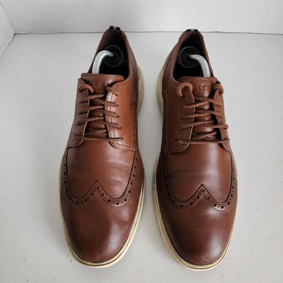 COLE HAAN Grand Wingtip Oxford Shoes Mens 10 British Tan Brown C36939 - Picture 2 of 14